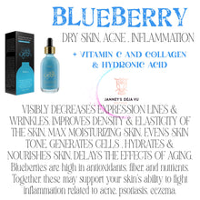 Load image into Gallery viewer, SERUM BLUE BERRY FOR DRY SKIN, AGNE, INFLAMMATION + WITCH HAZEL , VITAMIN C , COLLAGEN , HYDRONIC ACID
