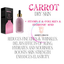 Load image into Gallery viewer, CARROT DRY SKIN + WITCH HAZEL ,VITAMIN C , COLLAGEN , HYDRONIC ACID

