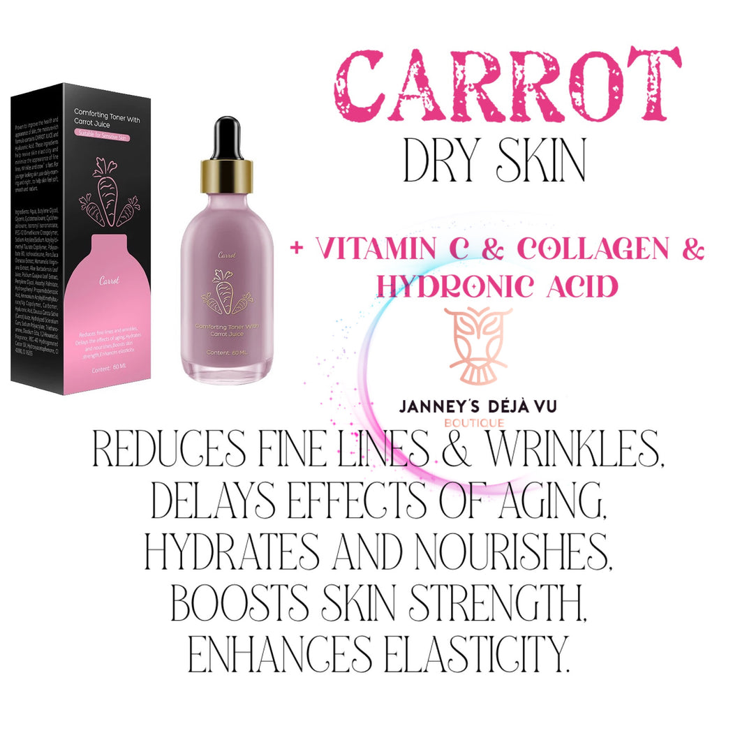 CARROT DRY SKIN + WITCH HAZEL ,VITAMIN C , COLLAGEN , HYDRONIC ACID